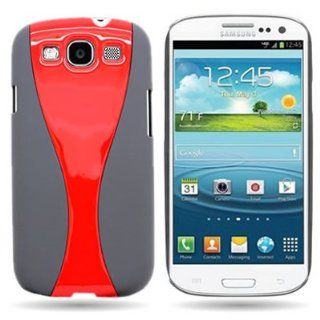Luxmo CRASAMI747GYRDCUR Unique Durable Rubberized Crystal Case for Samsung Galaxy S3   Retail Packaging   Gray/Red: Cell Phones & Accessories