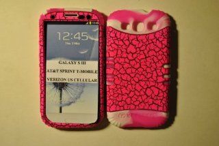 Samsung Galaxy S III S3 I9300 / I747/ L710/T999) Hybrid Rubberized Hot Pink Egg Crackle Faceplate +Two Tone Pink Silicone Protector Cover for AT&T/VERIZON/SPRINT/US CELLULAR/TMOBILE Cell Phones & Accessories