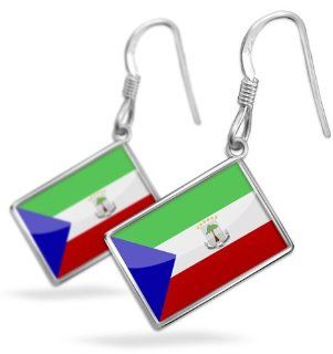Earrings "Equatorial Guinea Flag" with French Sterling Silver Earring Hooks: Dangle Earrings: Jewelry