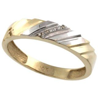 10k Gold Men's Diamond Wedding Ring Band, w/ 0.026 Carat Brilliant Cut Diamonds, 3/16 in. (5mm) wide, size 9: Jewelry