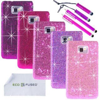 ECO FUSED 10 pieces Bling Glitter Sparkle Hard Cover Case Bundle for Samsung Galaxy S2 (GT I9100 (International Version), AT&T SGH I777) / 5 Sparkle Hard Cover Cases (Dark Purple/Purple/Hot Pink/Pink/Light Pink) / 4 Stylus (Hot Pink/Purple)   ECO FUSE