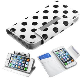Fits Apple iPhone 5 Hard Plastic Snap on Cover Black Polka Dots /White Frosted Book Style MyJacket Wallet (with card slot) (756) AT&T, Cricket, Sprint, Verizon (does NOT fit Apple iPhone or iPhone 3G/3GS or iPhone 4/4S): Cell Phones & Accessories