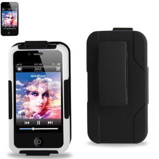 Premium Hybrid (Slicone + Hard Protector Case Cover) for Apple Iphone 4/4S WIth Heavy Duty Belt Clip Holster (+ Free Screen protector) BLACK AND WHITE: Cell Phones & Accessories