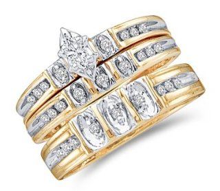Diamond Engagement Rings Set Wedding Yellow Gold Men Ladies .25ct: Jewelry