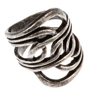 Woman's Antique Silver Plated Metal Chain Link Design Ring: Jewelry