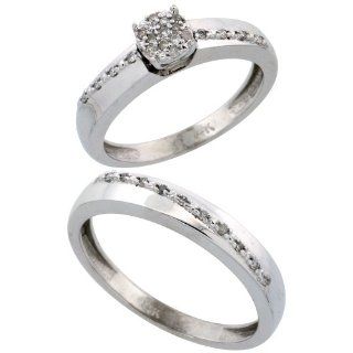14k White Gold 2 Piece Diamond Ring Set ( Engagement Ring & Man's Wedding Band ), 0.22 Carat Brilliant Cut Diamonds, 1/8 in. (3.5mm) wide: Jewelry