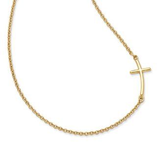 Sterling Silver Yellow Gold plated Large Sideways Curved Cross Necklace: Y Shaped Necklaces: Jewelry