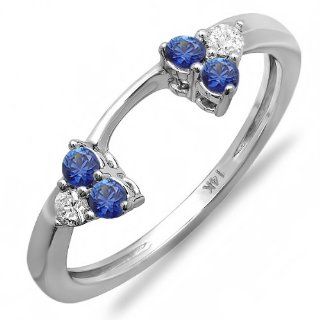 0.30 Carat (ctw) 14K White Gold Round White Diamond And Blue Sapphire Ladies Anniversary Wedding Ring Matching Guard Band 1/3 CT Jewelry