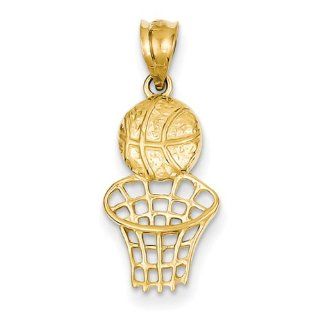 14K Yellow Gold Basketball & Net Charm Pendants Jewelry