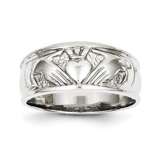 14k White Gold Ladies Polished Claddagh Ring: Jewelry