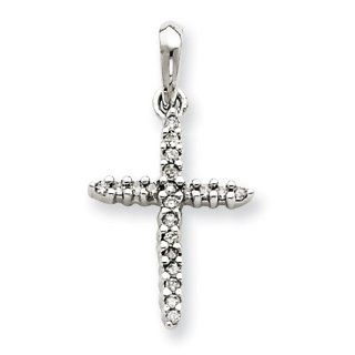 14k White Gold Diamond A quality Cross Polished Pendant 24mmx12mm: Jewelry