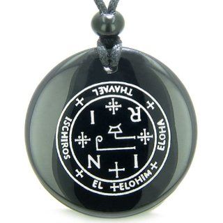 Sigil of the Archangel Thavael Magical Amulet Amulet Black Onyx Magic Gemstone Circle Spiritual Powers Pendant Necklace: Jewelry