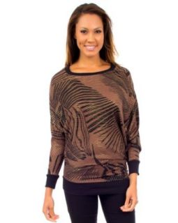 2LUV Women's Asymmetrical Cut Printed Ls Top Brown S(T2680A) Fashion T Shirts