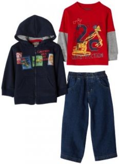 Nannette Baby Boys 3 Piece Construction Hoodie Set, Navy/Red, 12 Months: Infant And Toddler Clothing Sets: Clothing