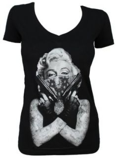 Marilyn Monroe Sexy Gangster Tattoos and Guns Black Womens T shirt at  Womens Clothing store