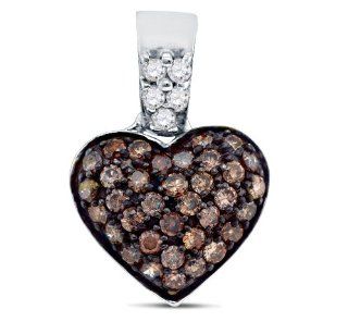 10K White Gold Round Brilliant Cut Prong Set Chocolate Brown and White Diamond Heart Pendant   (.38 cttw.): Jewelry