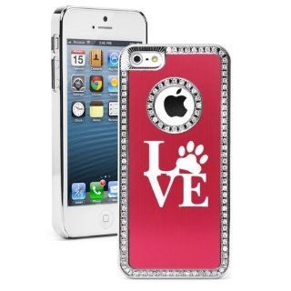 Apple iPhone 5 5S Red 5S1581 Rhinestone Crystal Bling Aluminum Plated Hard Case Cover Love Paw Print: Cell Phones & Accessories