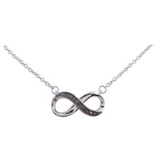 Sterling Silver & Black Plated Infinity Pendant with0.01ct Black Diamond Accent on a 18" Link Chain (3.3): Jewelry