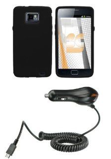 Samsung Galaxy S II SGH I777 (AT&T) Premium Combo Pack   Black Silicone Soft Skin Case Cover + Atom LED Keychain Light + Car Charger: Cell Phones & Accessories