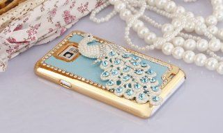 Imprue Deluxe Handmade NAVY BLUE turquoise / WHITE Pearls Peacock Bling Crystal Diamond Rhinestone Hard Case Skin Cover for Samsung Galaxy S2 SII / S2 i9100 for AT&T SGH i777 Cell Phones & Accessories