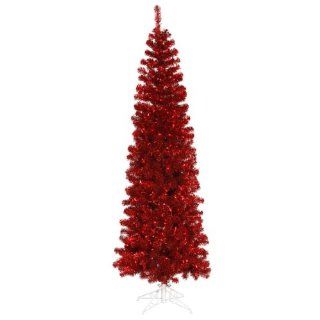 12' Pre Lit Red Hot Artificial Pencil Tinsel Christmas Tree   Red Lights  