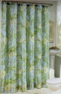 Garden Of Eden Tropical Floral Fabric Shower Curtain Blue, Yellow & Green  