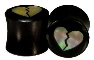Broken Heart MOP Inlay Plugs   1 1/4 Inch (32mm)   Sold as a Pair: Jewelry