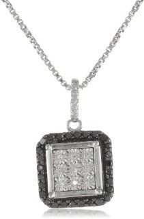 DiAura Sterling Silver Black and White Diamond Square Pendant Necklace (.19 cttw, I J Color, I2 I3 Clarity), 18": Jewelry