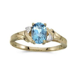 10k Yellow Gold Oval Blue Topaz And Diamond Ring: Jewelry