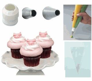 Cakesupplyshop Packaged Ultimate Cupcake Decorating Kit with Ateco Large Round Tip 807 French Star 869 Two Color Piping Bags & More 