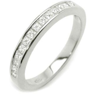 1/2 ct. tw. Channel Set Princess Diamond Semi Eternity Band Ring 14K White Gold: Jewelry