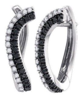 0.7 cttw 10k White Gold Black Diamond and White Diamond Huggie Hoop Earrings (Real Diamonds: 0.7 cttw): Jewelry