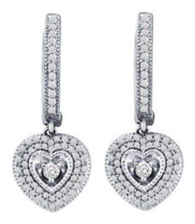 0.76 cttw 10k White Gold Diamond Vintage Heart Milgrain Bridal Drop Earrings (Real Diamonds: 3/4 cttw): Jewelry