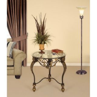 Passport Metal Round Accent Table with Glass Top   End Tables