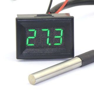 DROK Cars digital Temp thermometer  55 125c 0.36" Green LED Temperature meter With Sensor DS18B20    