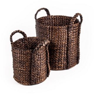 New Rustics Home Water Hyacinth Basket   Set of 2   Home Magazine Racks