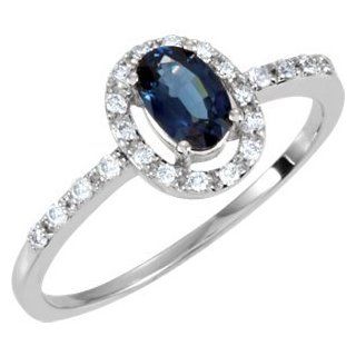 14k White Gold Genuine Blue Sapphire & Diamond Ring by US Gems, Size: 6: Jewelry
