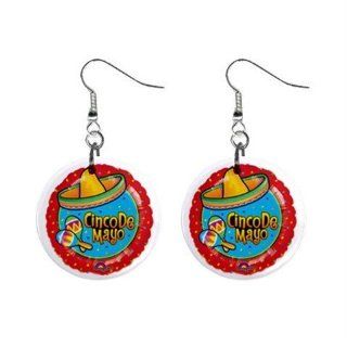 New Cinco De Mayo May 5th Design Dangle Button Earrings Jewelry 1" Round 14713956: Jewelry