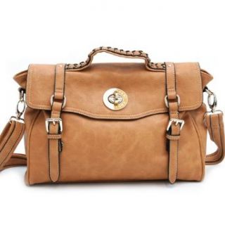Anais Gvani Women's Fashion Belted Leather Like Briefcase / Messenger Bag w/ Braided Accents  Tan: Clothing
