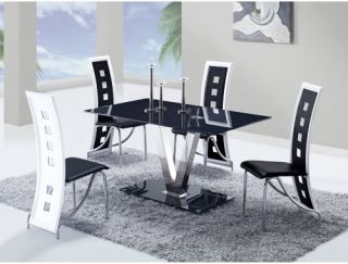 Global Furniture V Pedestal 5 Piece Glass Dining Table Set   Black   Dining Table Sets