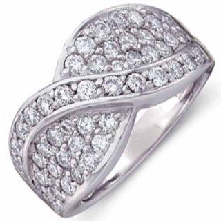 14K White Gold Cross Over Pave Diamond Ring: Promise Rings: Jewelry