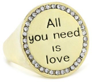 Music Couture Gold Tone "All You Need is Love" Clear Crystals Coin Ring, Size 7: Jewelry