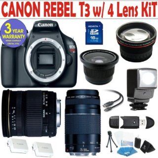 Canon Rebel T3 (EOS 110D) 4 Lens Deluxe Kit with Sigma 28 70 F2.8 4 DG Lens   Canon EF 75 300mm f/4 5.6 III Telephoto Zoom Lens   .40x Fisheye Lens   2.2x Telephoto Lens   16 GIG Memory Card   3 Year Celltime Warranty : Camera Cases : Camera & Photo