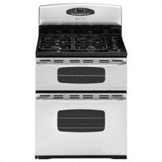 Maytag Gemini Series: MGR6751BD 30'' Freestanding Gas Double Oven Range with Upper and Lower Self Cleaning Ovens, 16,000 BTU Power Boost Burner, Adjustable Keep Warm Feature and Electronic Oven Controls: Appliances