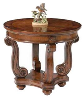 Victorian Manor Round End Table   Dark Classic Cherry   End Tables