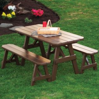 A & L Furniture Yellow Pine Traditional Picnic Table with 2 Benches   Picnic Tables