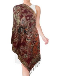 Rayon Metallic Paisley Flower Garden Two Sided Reversible Scarf   Burgundy Red at  Womens Clothing store