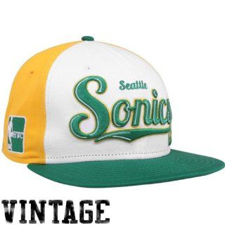 NBA New Era Seattle SuperSonics White Green Gold 9FIFTY Script Wheel Snapback Adjustable Hat : Baseball Caps : Sports & Outdoors