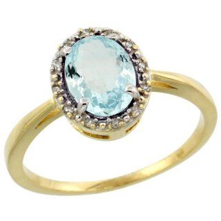 10k Yellow Gold Natural Aquamarine Ring Oval 8x6 mm Diamond Halo, 1/2 inch wide, sizes 5 10: Jewelry