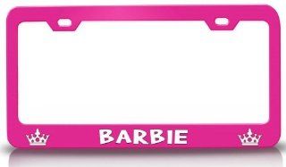 BARBIE Princess Girly Girl Steel Metal License Plate Frame Pink: Automotive